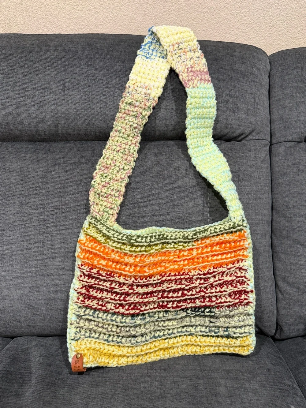Handmade Multicolor Crochet Shoulder Bag - Pastel & Bright Stripes